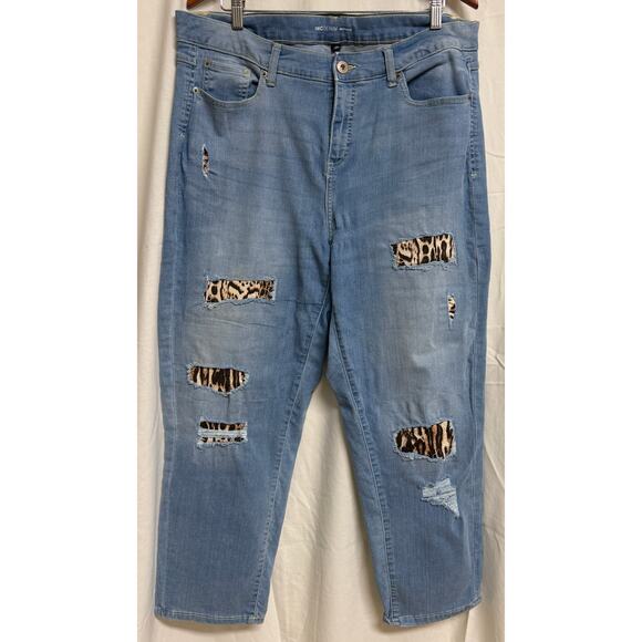 INC International Concepts Denim - INC International Concepts Ankle Jeans Size 16W Stretch Distress Leopard EUC